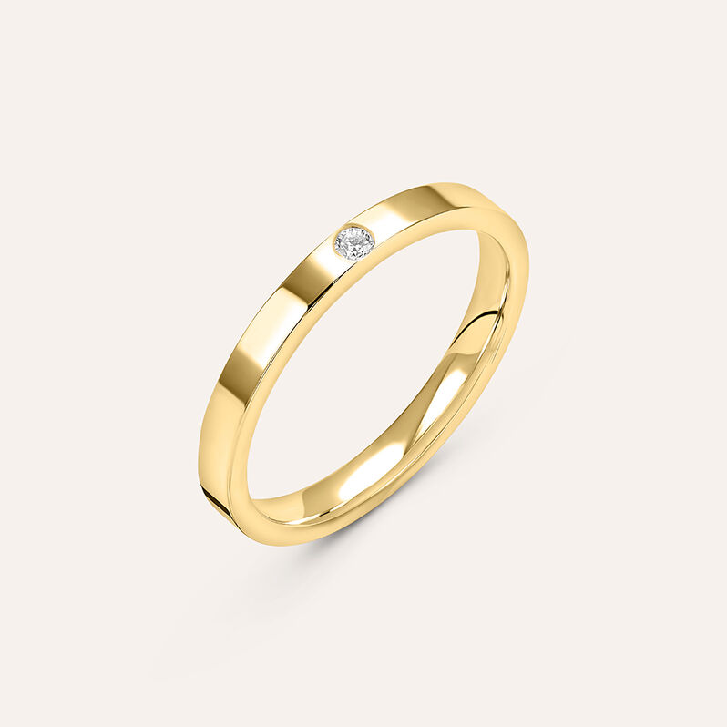 Fede Comoda Squadrata 2.5 mm Oro Giallo Diamante - Anelli con Incisione Unisex | Stroili