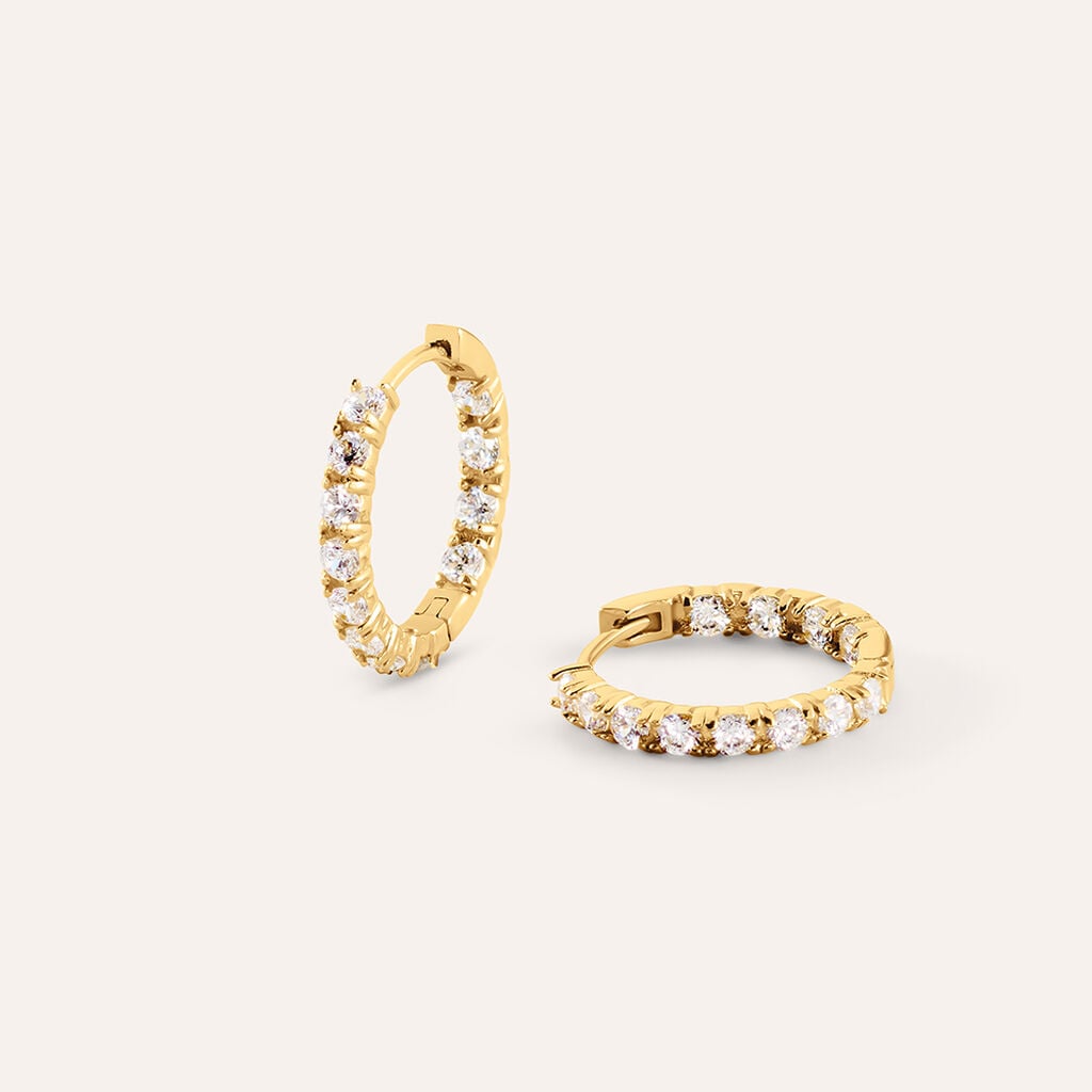 Orecchini A Cerchio Aura Acciaio Dorato Cubic Zirconia