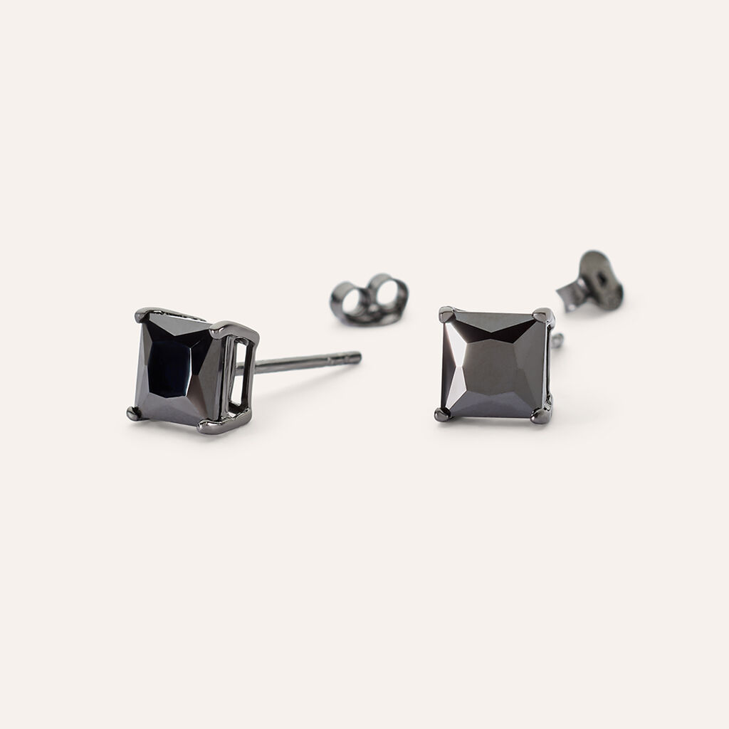 Orecchini Lobo Punto Luce Gentleman Argento Nero Cubic Zirconia