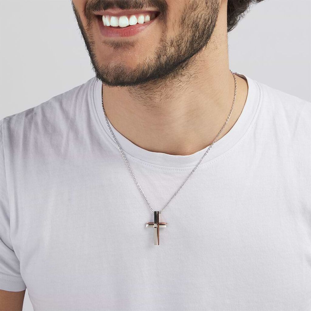 Collana Man Code Acciaio Bicolore Bianco/Rosa Cristallo - Collane Uomo | Stroili