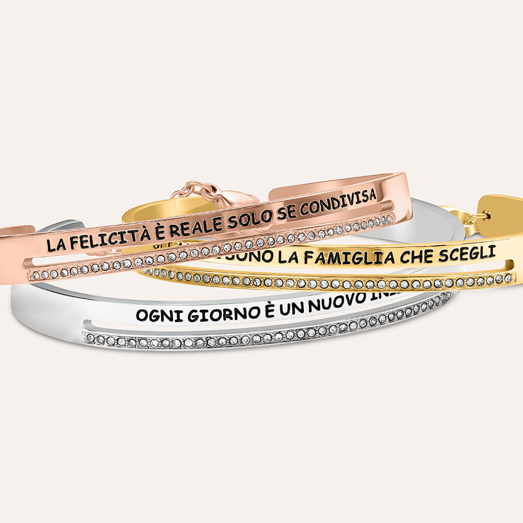 Bangle Lady Message Acciaio Dorato Cristallo - Bracciali Rigidi Donna | Stroili
