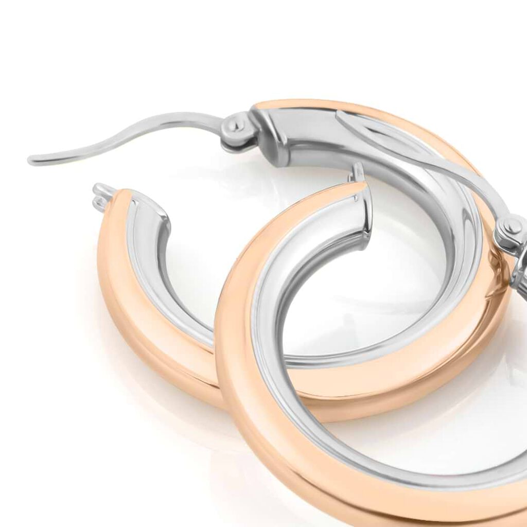 Orecchini A Cerchio Lady Code Acciaio Bicolore Bianco / Rosa - Orecchini a Cerchio Donna | Stroili