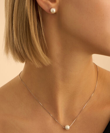 Orecchini Lobo Silver Pearls Argento Rodiato Perla sintetica