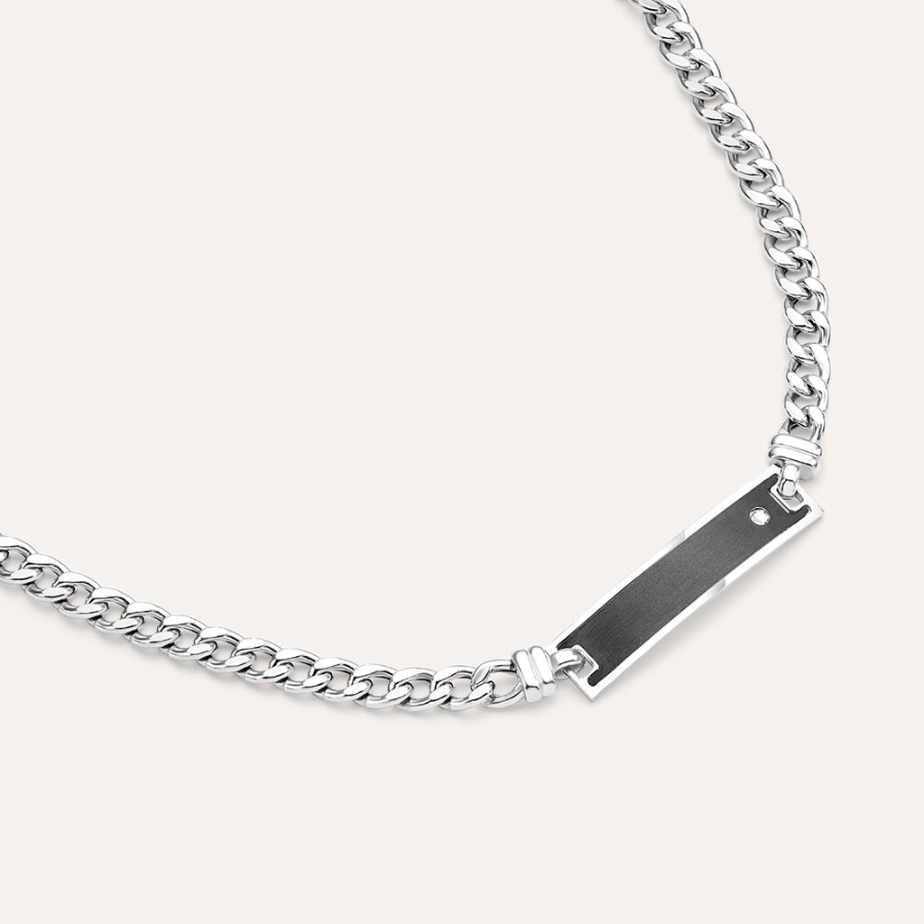 Bracciale Con Targhetta Gentleman Argento Rodiato Cubic Zirconia - Bracciali con Incisione Uomo | Stroili