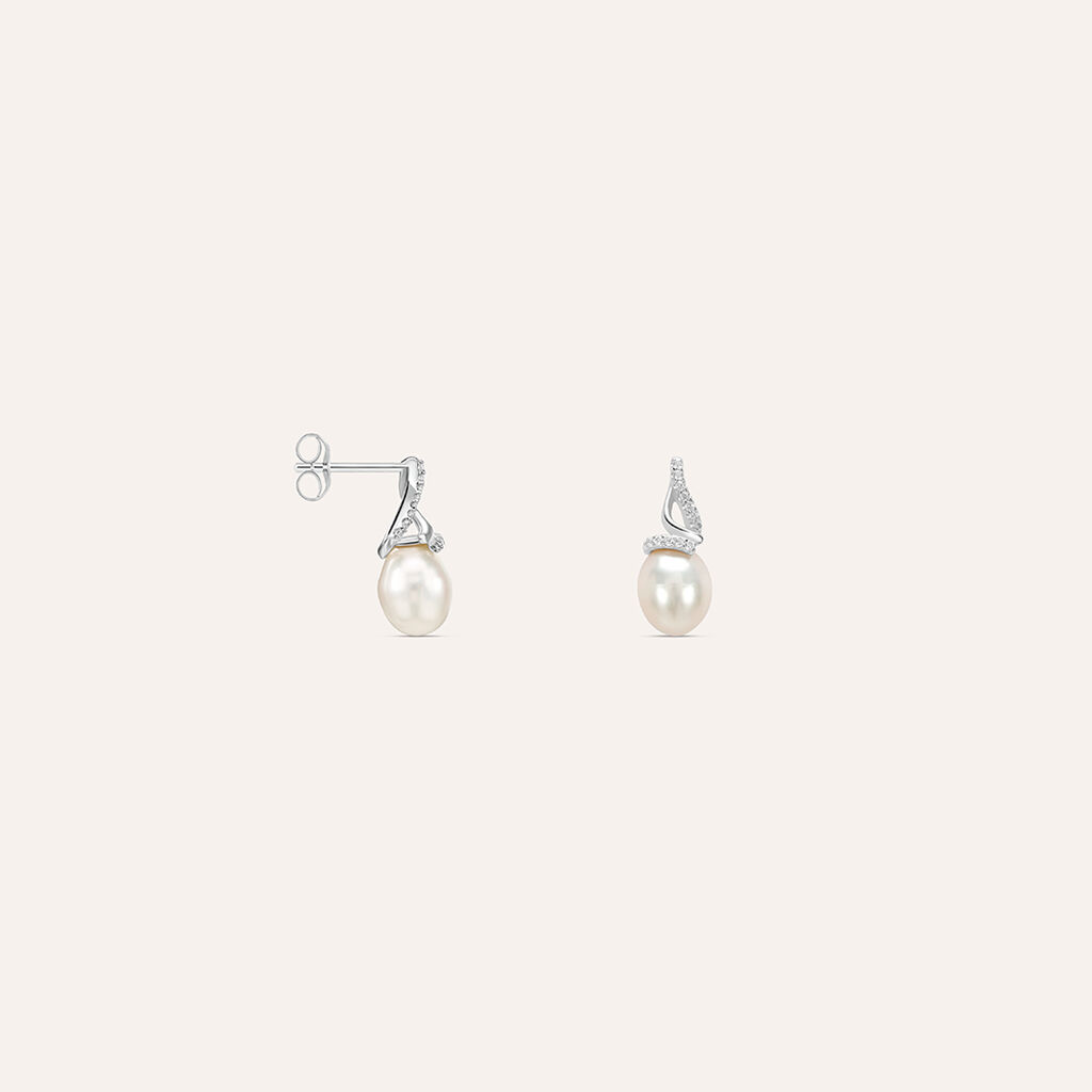 Orecchini Lobo Silver Pearls Argento Rodiato Perla sintentica Cubic Zirconia - Orecchini a Lobo Donna | Stroili