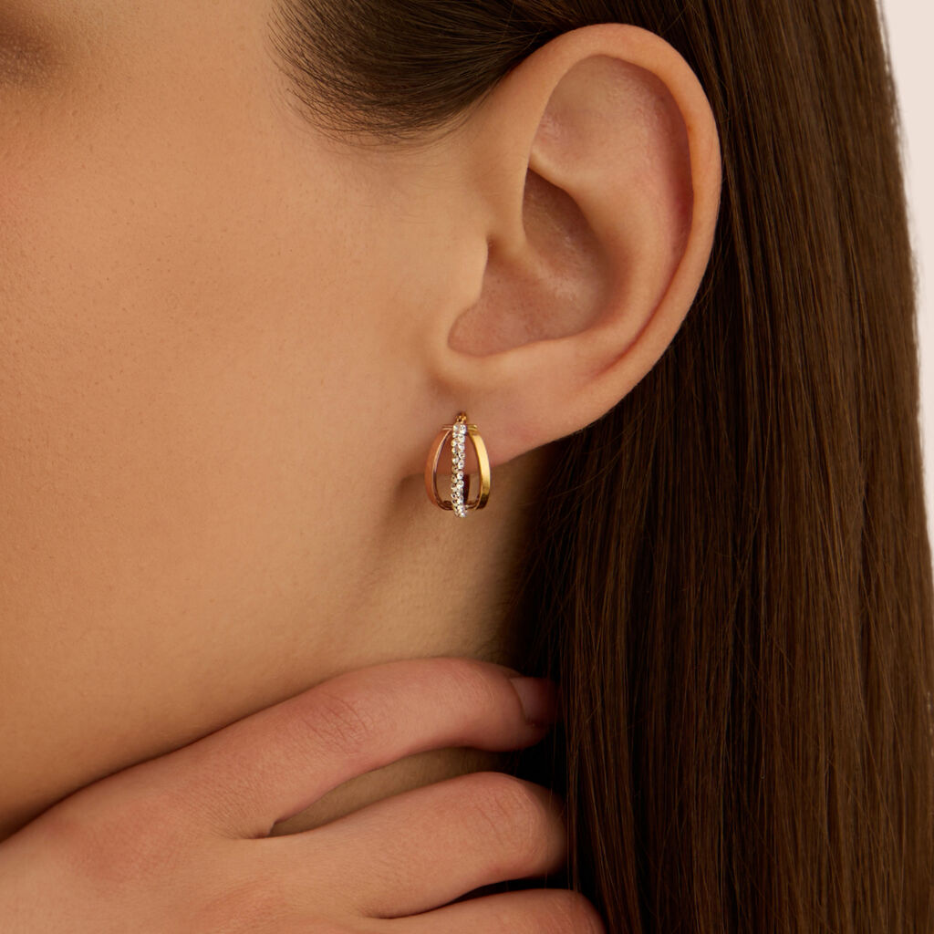Orecchini A Cerchio Toujours Oro Tricolore Cristallo - Orecchini a Cerchio Donna | Stroili
