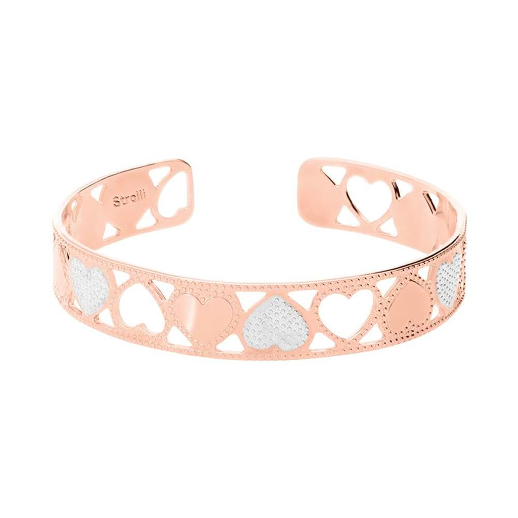 Bracciale rigido small in bronzo rosato con cuori bicolore - Bracciali Donna | Stroili