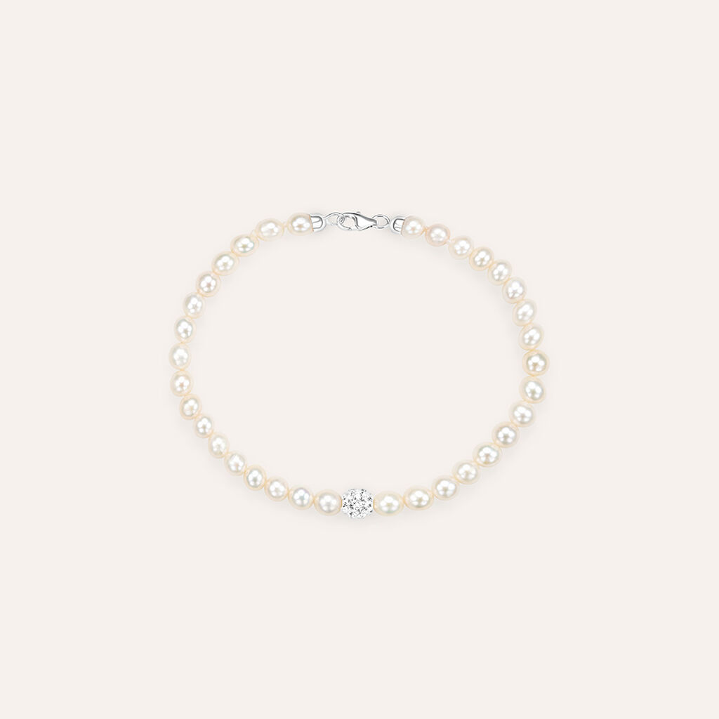 Bracciale Gabrielle Oro Bianco Perla D'Acqua Dolce Cristallo - Bracciali Donna | Stroili