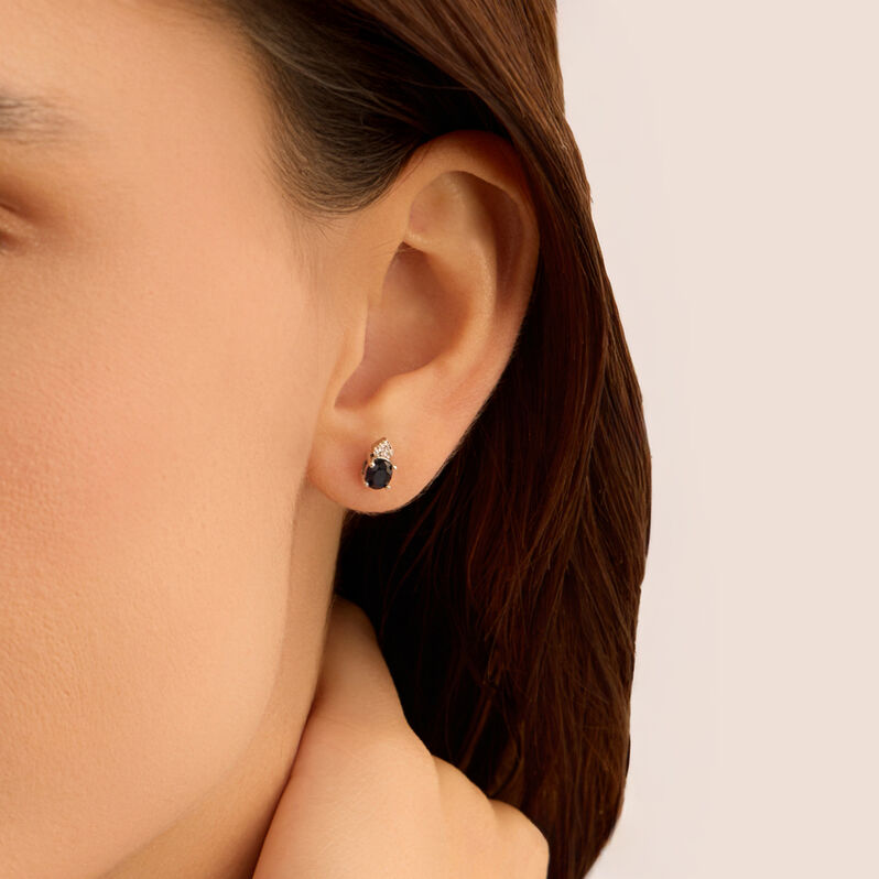 Orecchini Lobo Punto Luce Elizabeth Crown Oro Bianco Zaffiro Diamante - Orecchini a Lobo Donna | Stroili