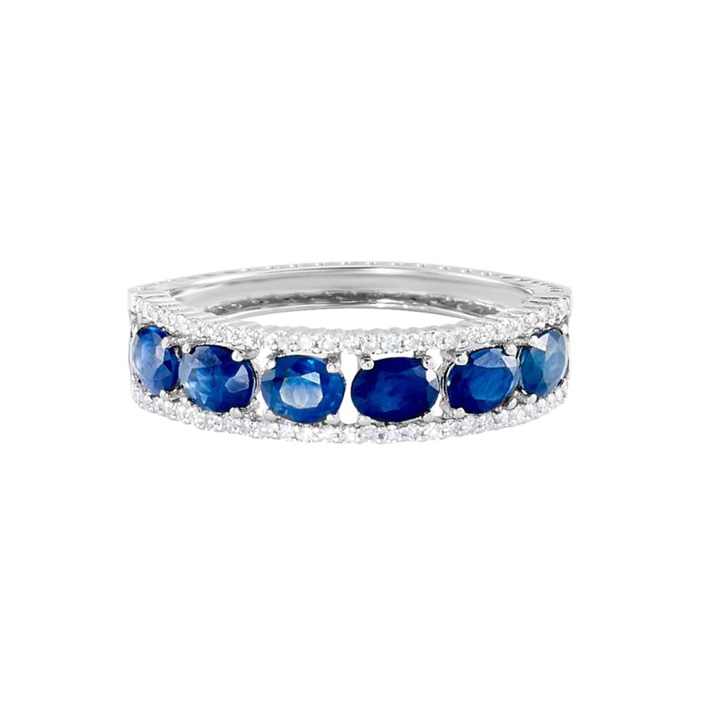 Anello Fascia Elizabeth Crown Oro Bianco Zaffiro Diamante - Anelli con Pietre Donna | Stroili