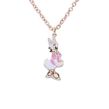 Collana in acciaio rosato con ciondolo Paperina e strass