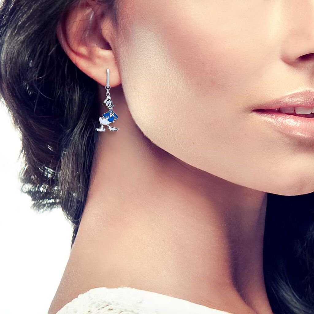 Orecchini pendenti in acciaio con Paperino e strass - Orecchini Pendenti Donna | Stroili