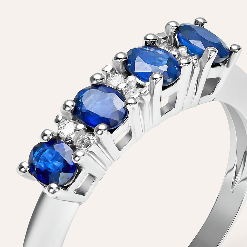 Anello Riviere Elizabeth Crown Oro Bianco Zaffiro Diamante