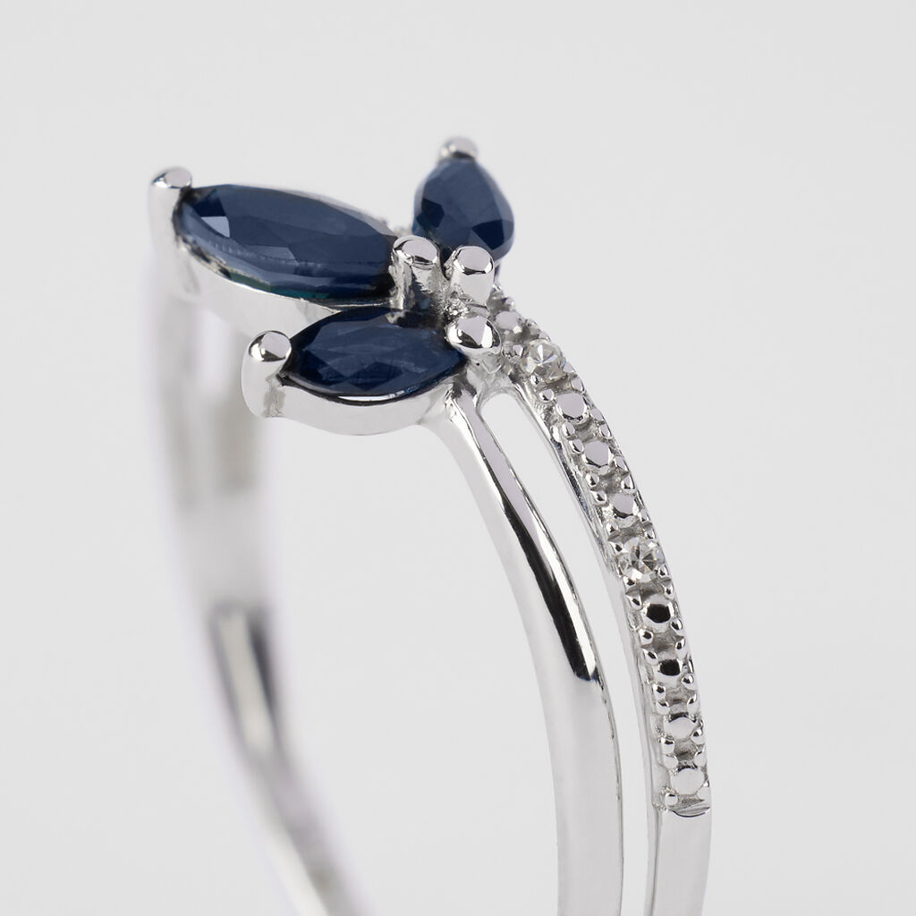 Anello Fantasia Charlotte Oro Bianco Zaffiro Diamante - Anelli con Pietre Donna | Stroili