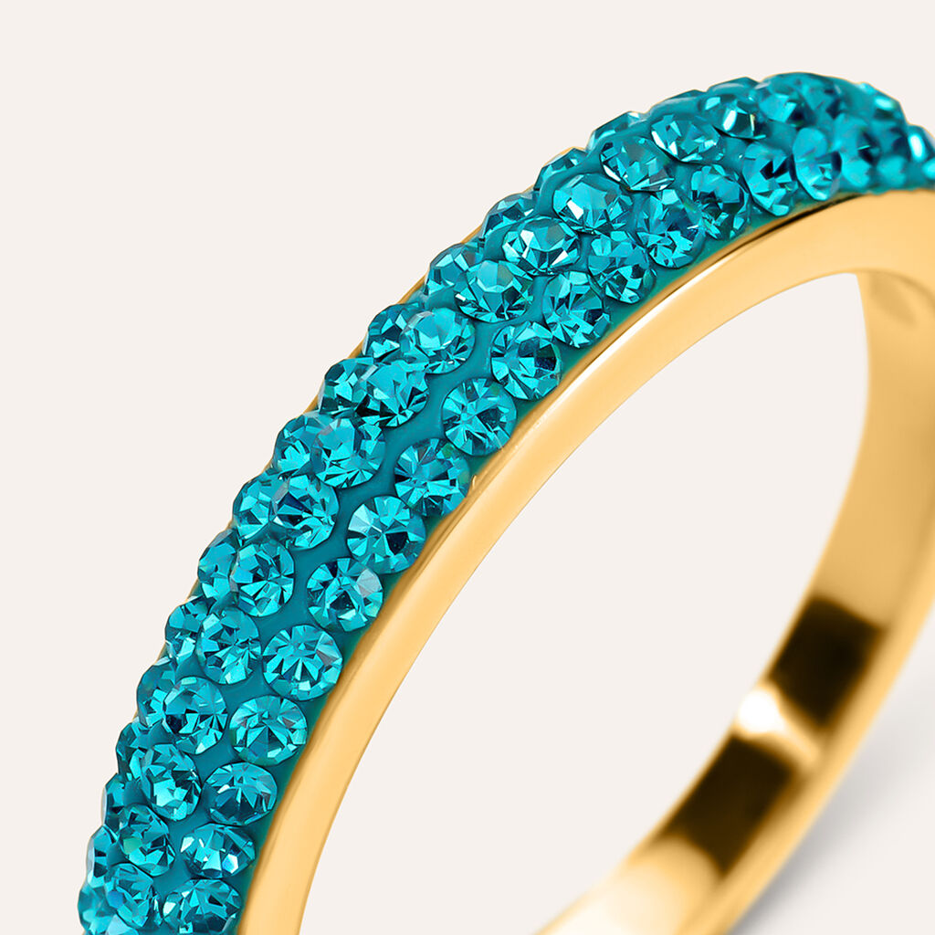 Anello Fascia Aura Acciaio Dorato Cristallo