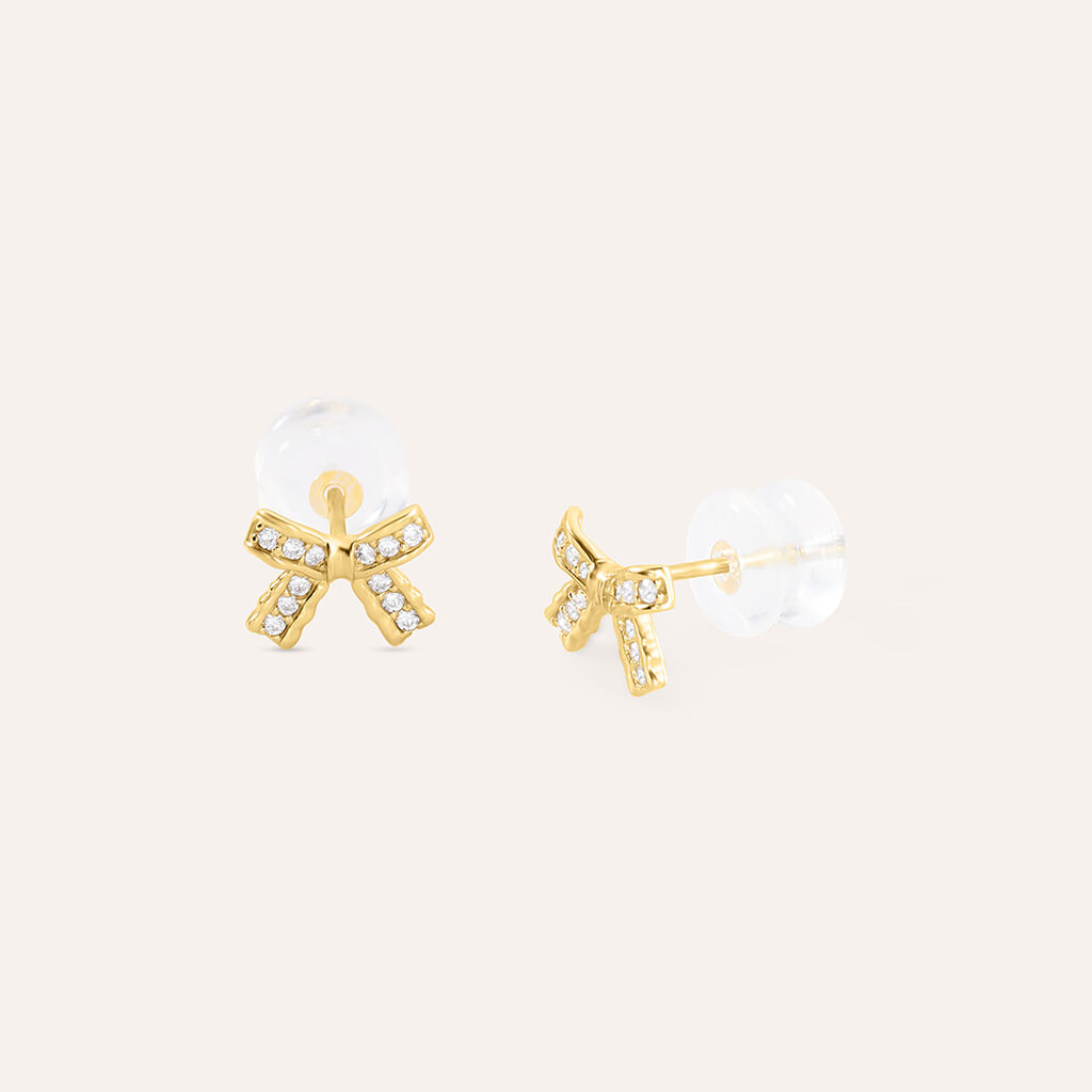 Orecchini Lobo Fiocco Bon Ton Oro Giallo Cubic Zirconia