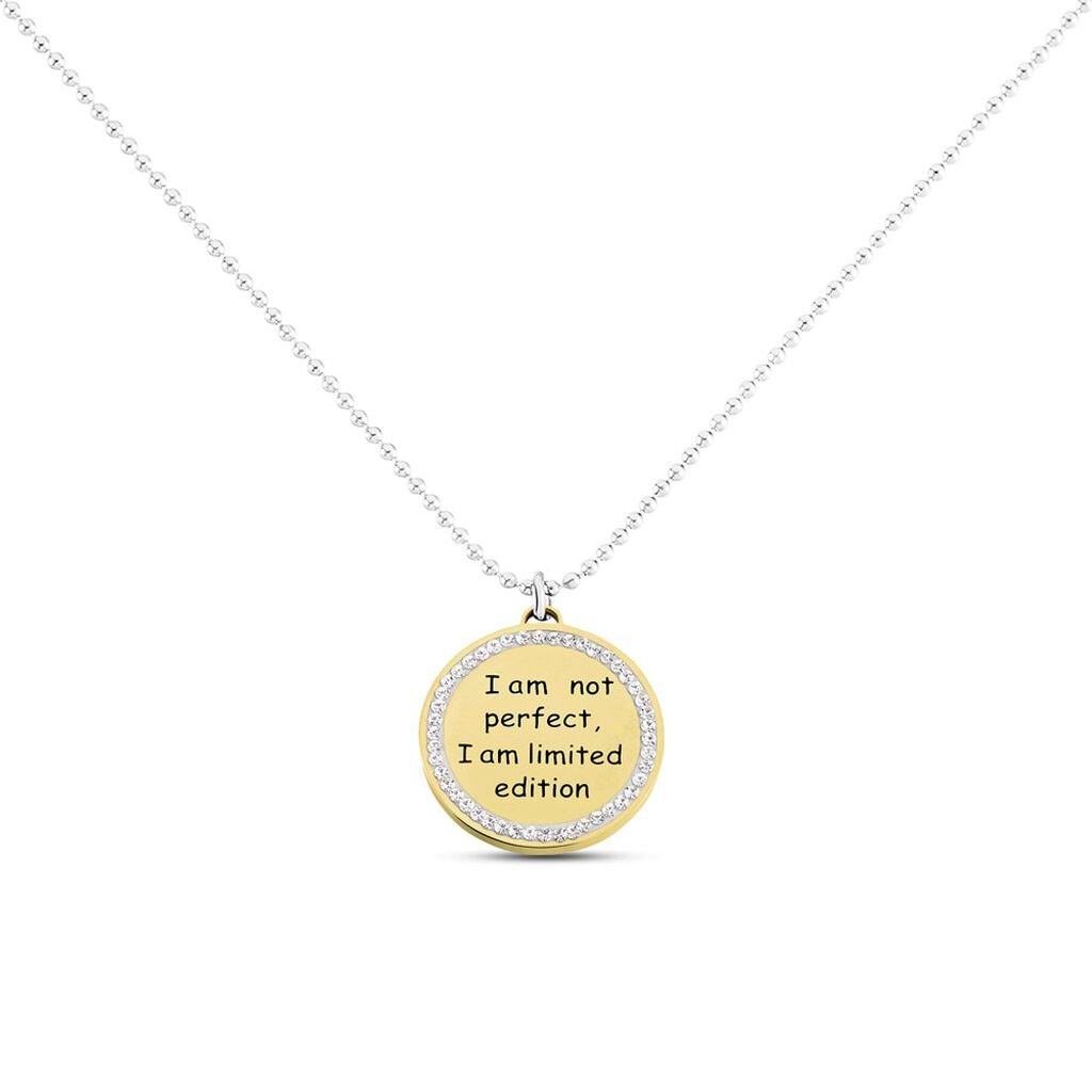 Collana Lady Message Acciaio Bicolore Happiness e Cristalli