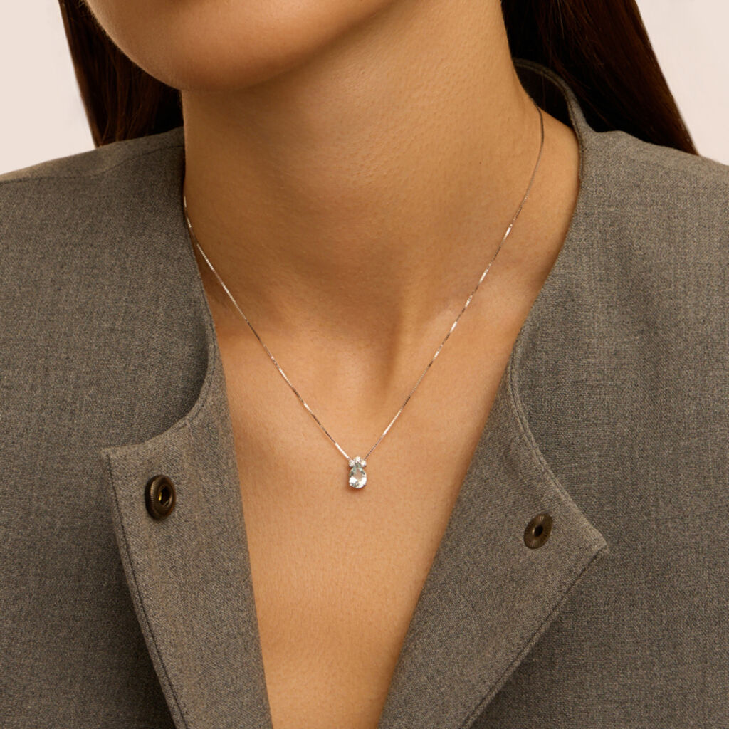 Collana Acquamarina Oro Bianco Acquamarina Diamante