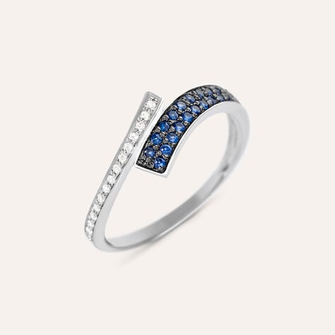 Anello Contrarie Charlotte Oro Bianco Zaffiro Diamante - Anelli con Pietre Donna | Stroili