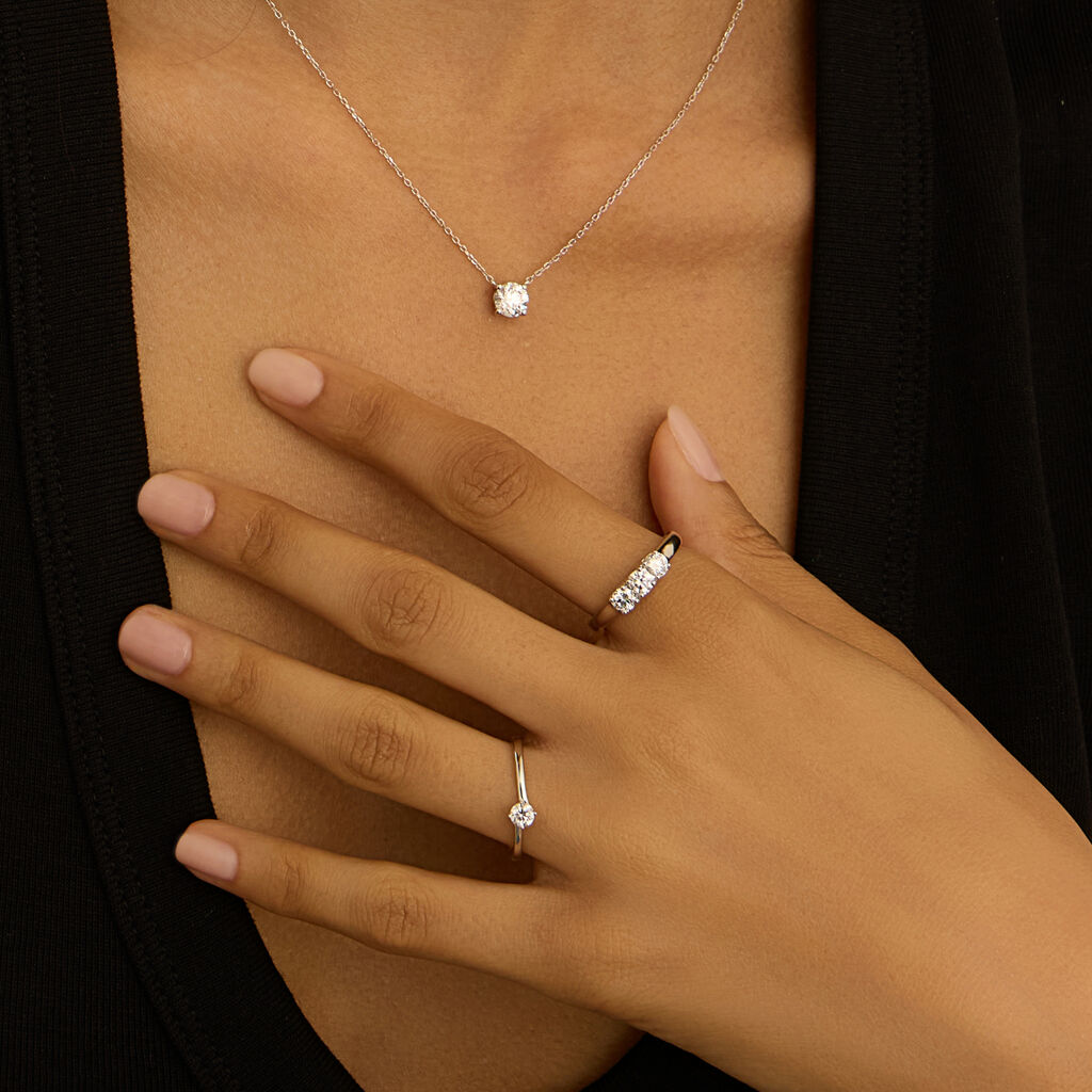 Anello Trilogy Diamade Oro Bianco Diamante Lab-Grown