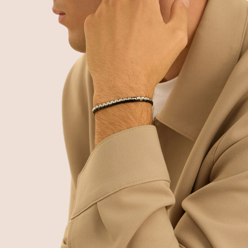 Bracciale Catena Man Code Acciaio Bicolore Bianco / Nero - Bracciali Uomo | Stroili