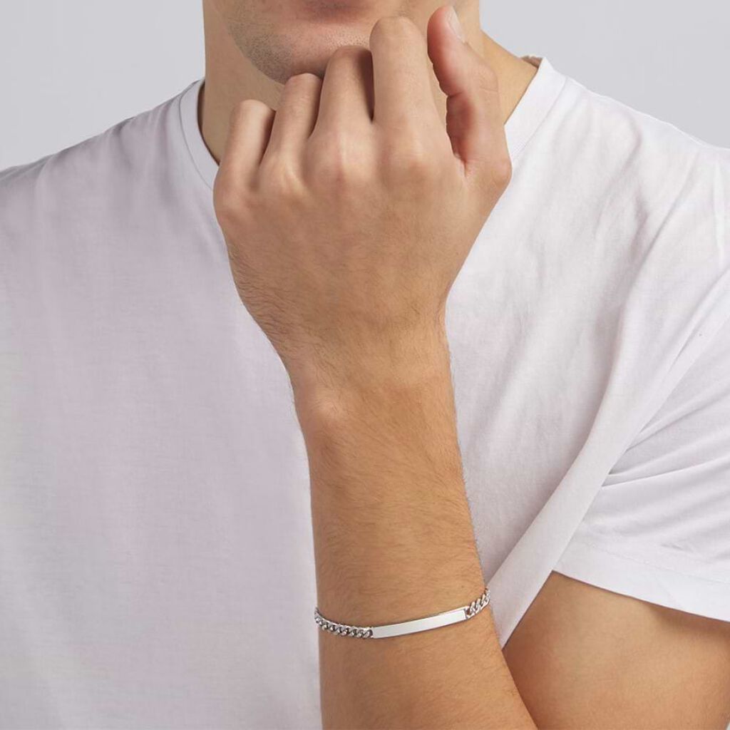 Bracciale Con Targhetta Gentleman Argento Rodiato - Bracciali con Incisione Uomo | Stroili