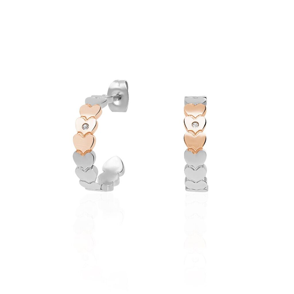 Orecchini a cerchio Lady Chic Acciaio Bicolore Cuore e Cristalli