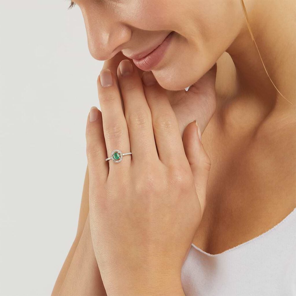 Anello Solitario Elizabeth Crown Oro Bianco Smeraldo Diamante