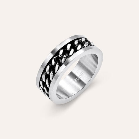 Anello Fascia Man Code Acciaio Bicolore Bianco / Nero - Anelli con Incisione Uomo | Stroili
