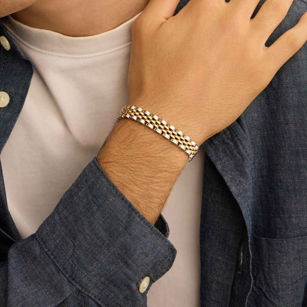 Bracciale Catena Man Code Acciaio Bicolore Dorato / Bianco