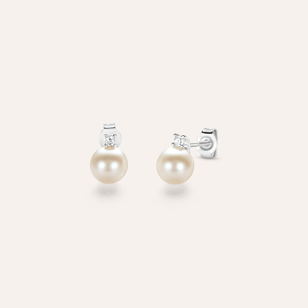 Orecchini Lobo Gabrielle Oro Bianco Perla D'Acqua Dolce Cubic Zirconia - Orecchini a Lobo Donna | Stroili