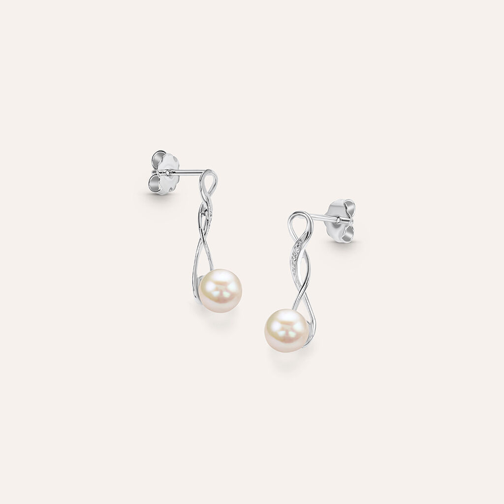 Orecchini Pendenti Gold Pearls Oro Bianco Perla D'Acqua Dolce Diamante