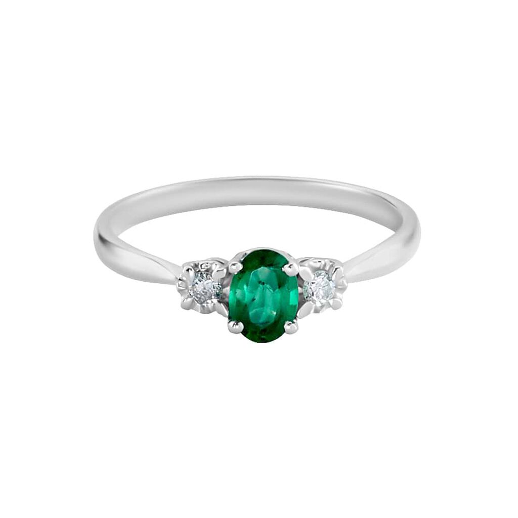 Anello Solitario Elizabeth Crown Oro Bianco Smeraldo Diamante - Anelli con Pietre Donna | Stroili