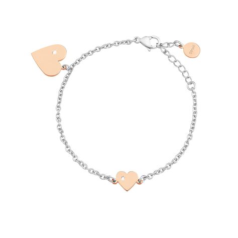 Bracciale charms cuore in acciaio bicolore e cristalli - Bracciali Donna | Stroili