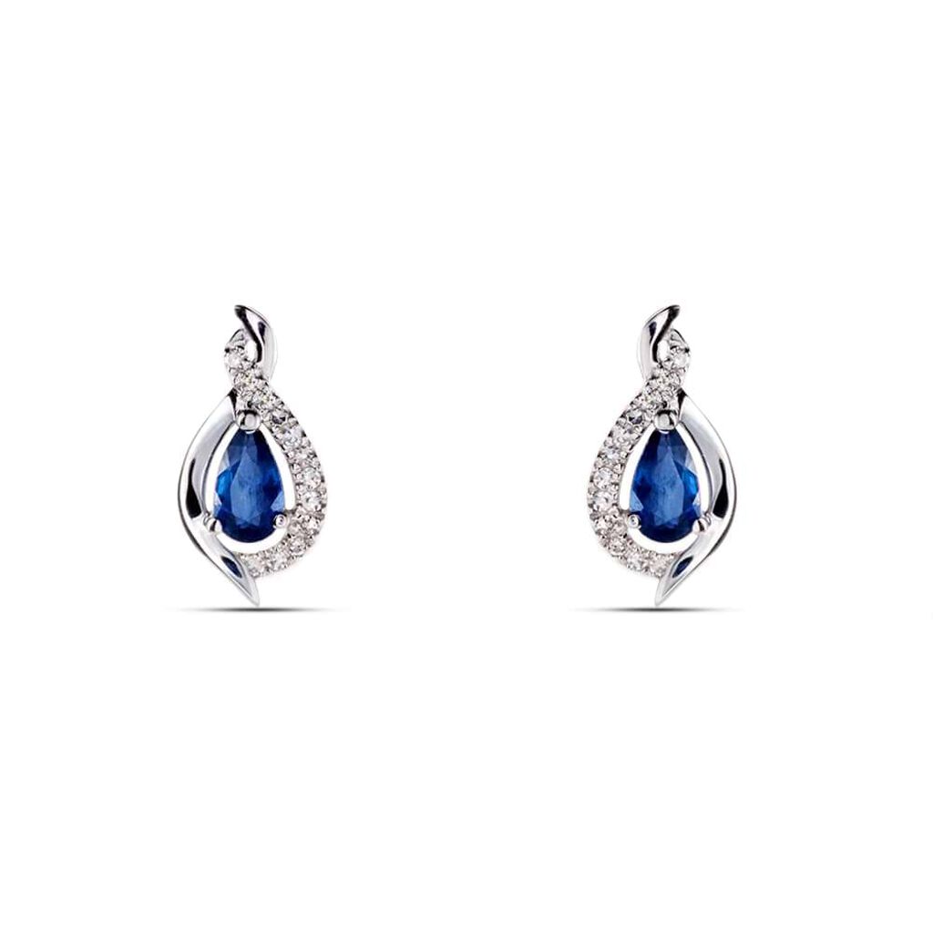 Orecchini Lobo Charlotte Oro Bianco Zaffiro Diamante - Orecchini a Lobo Donna | Stroili