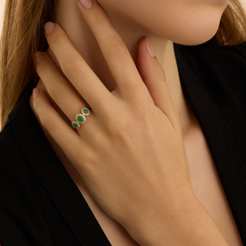 Anello Trilogy Charlotte Oro Giallo Smeraldo Diamante Diamante - Anelli con Pietre Donna | Stroili