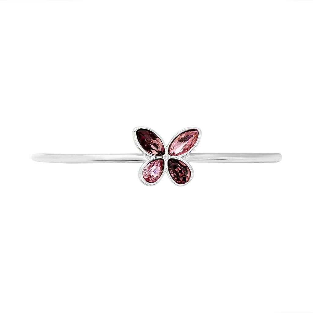 Bangle farfalla in metallo rodiato e pietre colore rosa