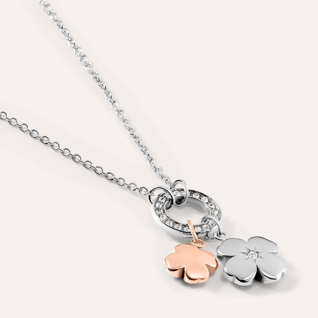 Collana Sunrise Acciaio Bicolore Bianco / Rosa Cristallo