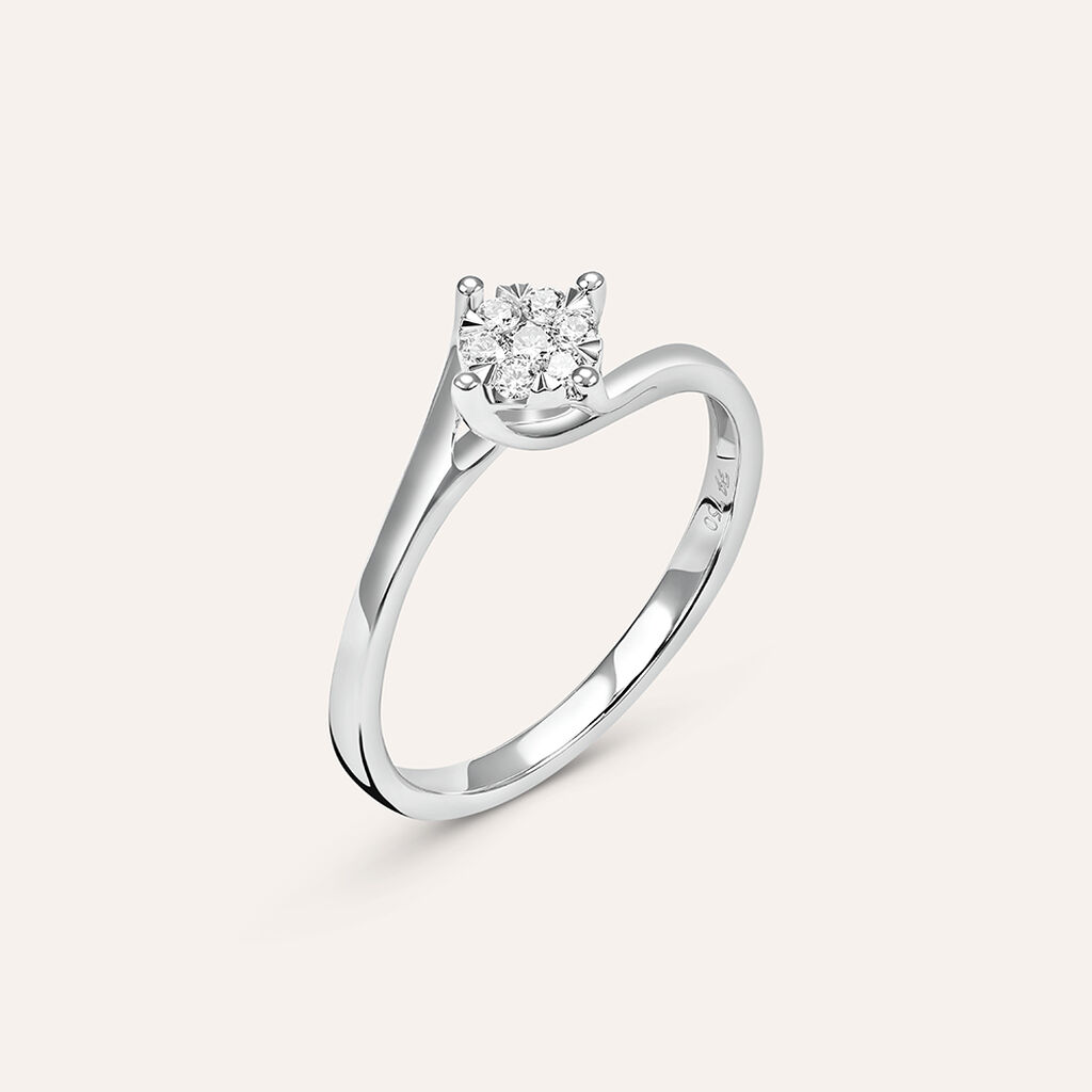 Anello Solitario Petali Oro Bianco Diamante