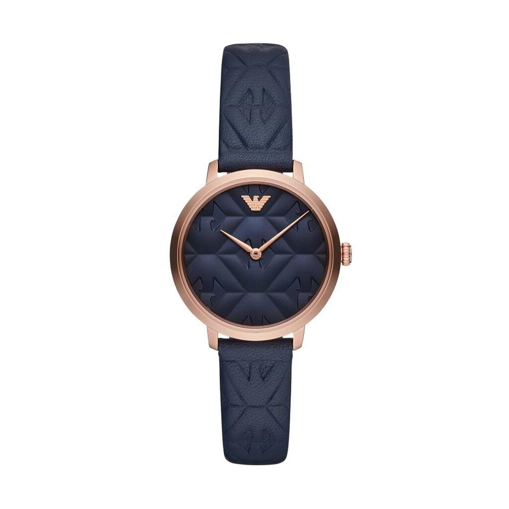 Orologio solo tempo Emporio Armani cinturino in pelle blu cassa acciaio oro rosa