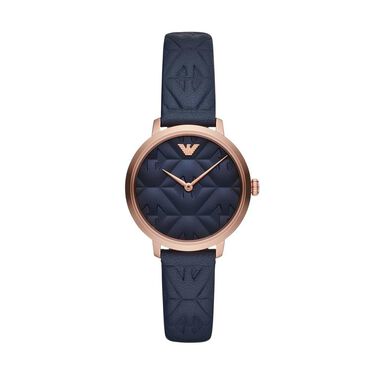 Orologio solo tempo Emporio Armani cinturino in pelle blu cassa acciaio oro rosa