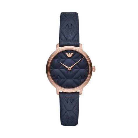 Orologio solo tempo Emporio Armani cinturino in pelle blu cassa acciaio oro rosa - Orologi Donna | Stroili