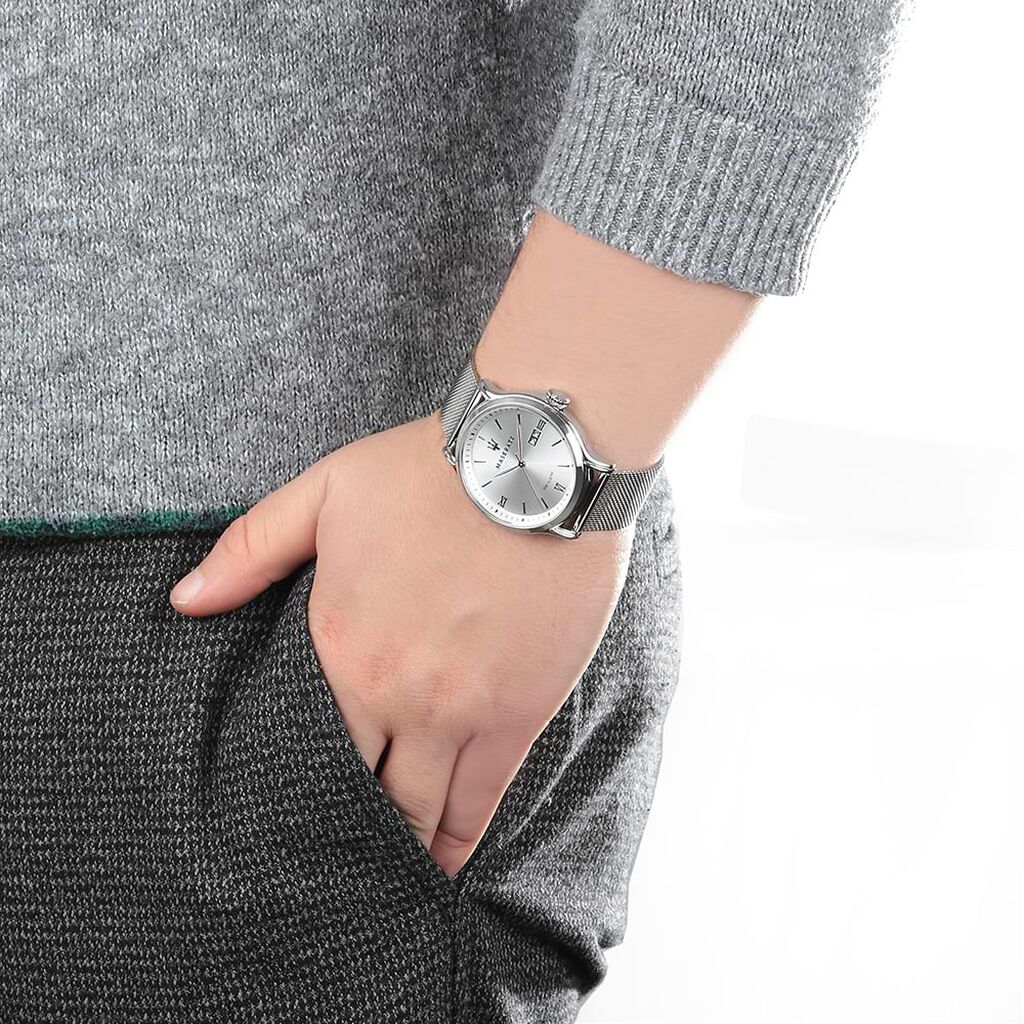 Orologio Maserati Epoca con cinturino mesh e cassa in acciaio silver