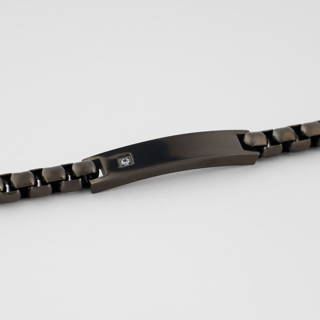 Bracciale Con Targhetta Man Code Acciaio Nero Cubic Zirconia - Bracciali con Incisione Uomo | Stroili