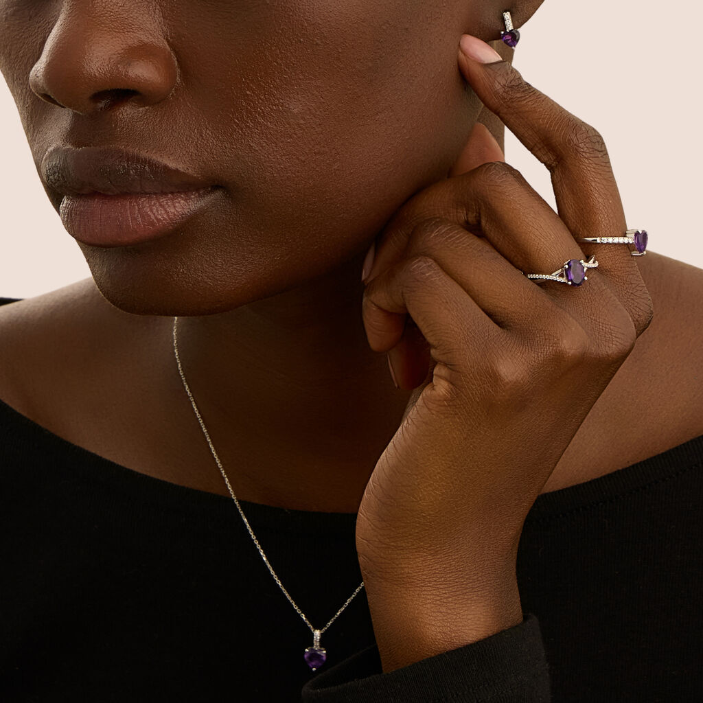 Collana Punto Luce Amélie Oro Bianco Ametista Cubic Zirconia