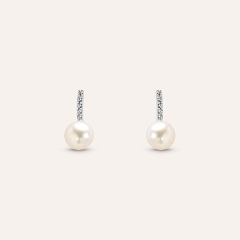 Orecchini Lobo Gabrielle Oro Bianco Perla D'Acqua Dolce Cubic Zirconia - Orecchini a Lobo Donna | Stroili