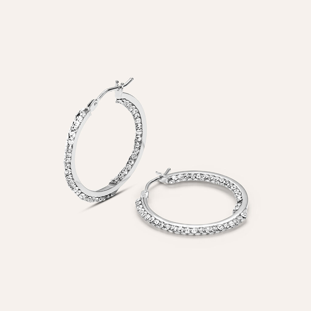 Orecchini A Cerchio Toujours Oro Bianco Cristallo - Orecchini a Cerchio Donna | Stroili