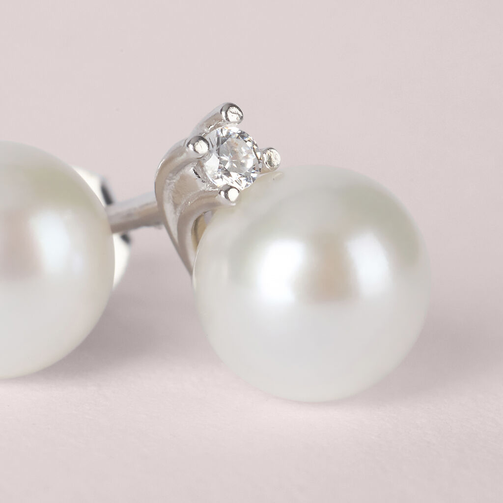 Orecchini Lobo Gabrielle Oro Bianco Perla D'Acqua Dolce Cubic Zirconia - Orecchini a Lobo Donna | Stroili