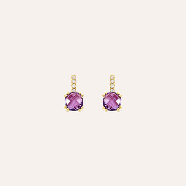 Orecchini Lobo Punto Luce Am&eacute;lie Oro Giallo Ametista Cubic Zirconia