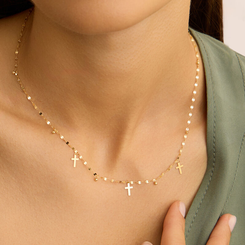 CARISSIMA Collana Con Ciondolo Croce Di Gerusalemme In Oro Giallo 9kt – 45,7 Cm, Elegante Italiana